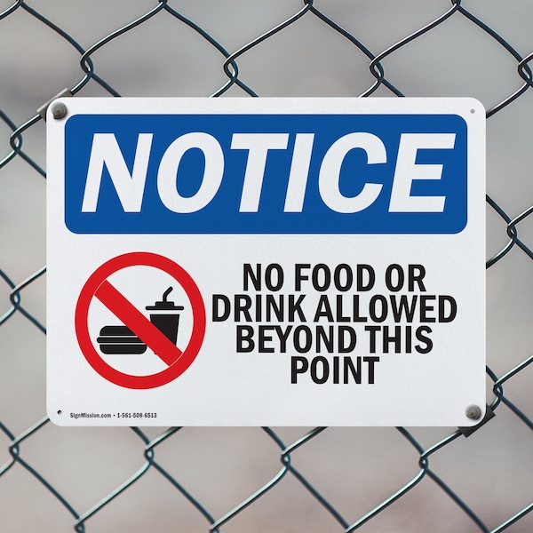 Signmission No Food Or Drink Allowed Beyond This Point, 10 in W x Rectangle, Plastic - OS-2PACK-NS-P-710-L-16125