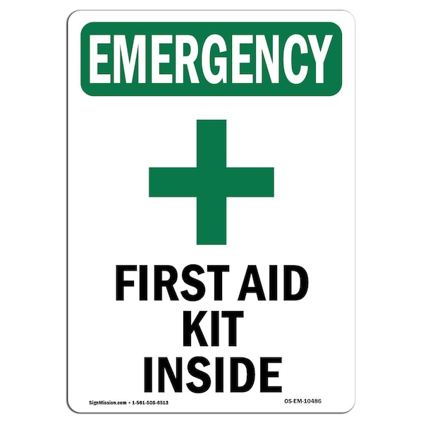 Signmission Safety Sign, OSHA EMERGENCY, 10" Height, Aluminum, First Aid Kit Inside, Portrait - OS-EM-A-710-V-10486