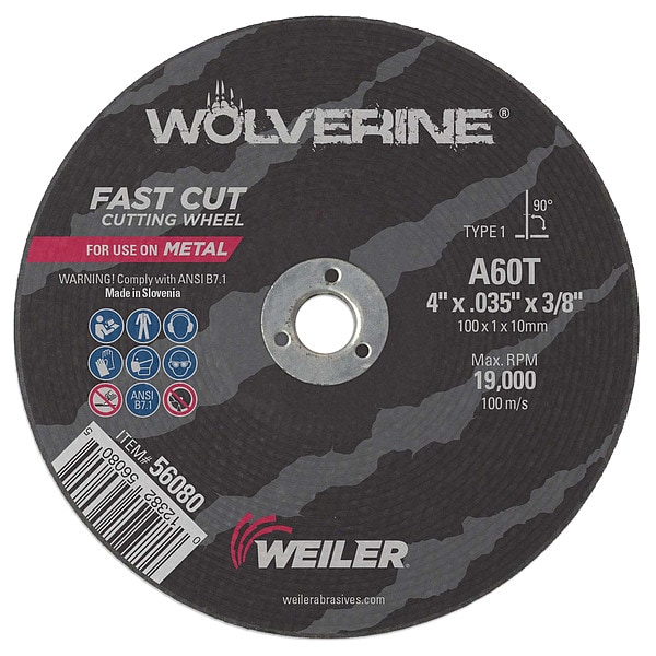 Weiler 4"x.035" Wolverine Type 1 Cut-Off Wheel A60T 3/8" A.H. - 56080