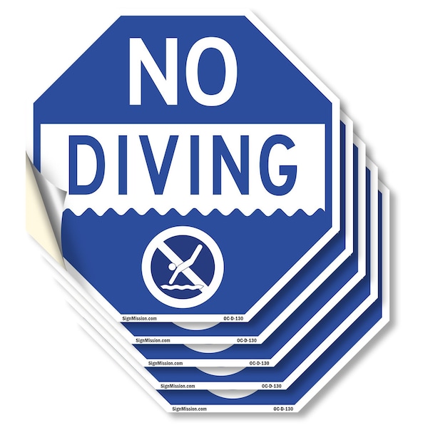 Signmission No Diving, 4 inch X 4 inch, Vinyl Decal, 5PK - OC-D-5PACK-4-130