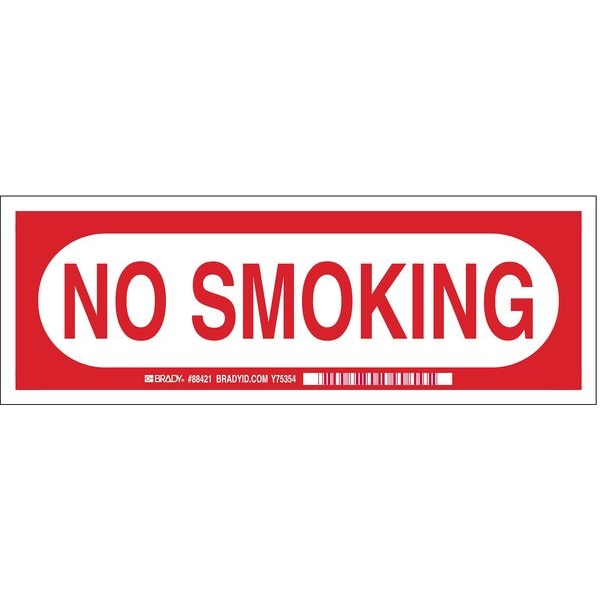 Brady No Smoking Sign, 5 in H, 14 in W, Polyester, Rectangle, English, 88422 - 88422