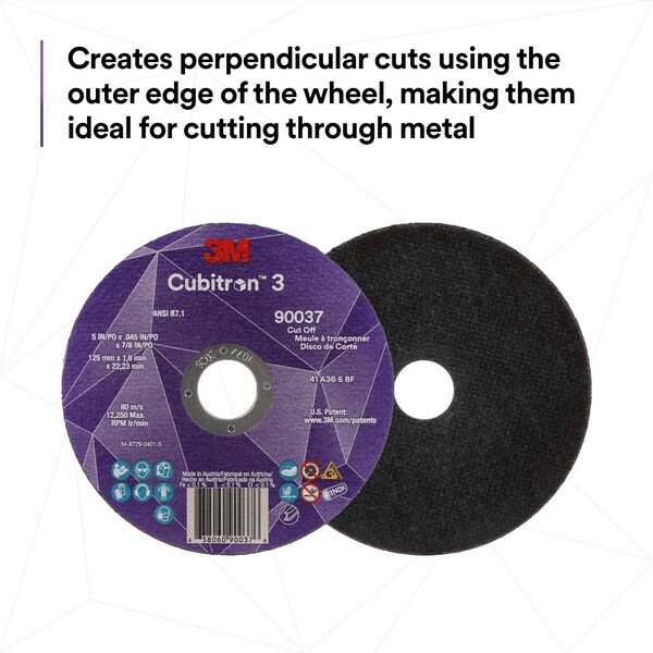 3M Cubitron 3M 3 Cut-Off Wheel, 60+, T27, 5 in x 0.04 in x 7/8 in 125 x 1 x 22.23 mm, ANSI, 50PK - 90052