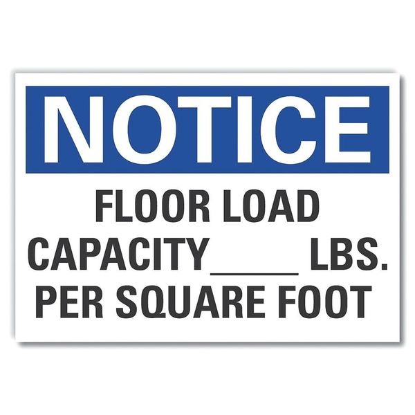 Lyle Notice, Floor Load Capacity _ Lbs. Per Square Foot, 7 in W x 5 in H, , LCU5-0219-ND_7X5 - LCU5-0219-ND_7X5