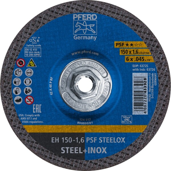 Pferd Cut-Off Wheel, 27, 6 in Dia, 0.045 in Thick, 5/8 in-11 Arbor Hole Size, Aluminum Oxide - 63726