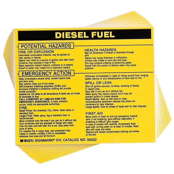 Brady Chemical Label, 3 3/4 in H, 4 1/2 in W, 93522 - 93522