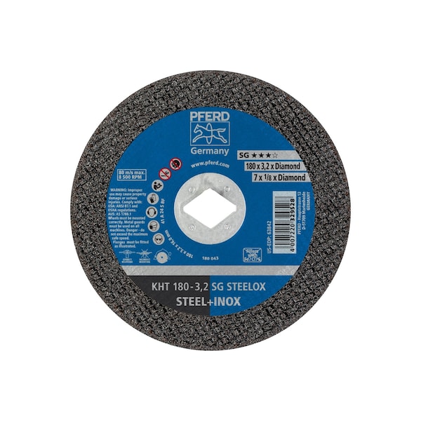 Pferd Abrasive Cut-Off Wheel, Type 1, 7 in Dia, 1/8 in Thick, 5/8 in-1/2 in Arbor Hole Size, 24 Grit - 63842
