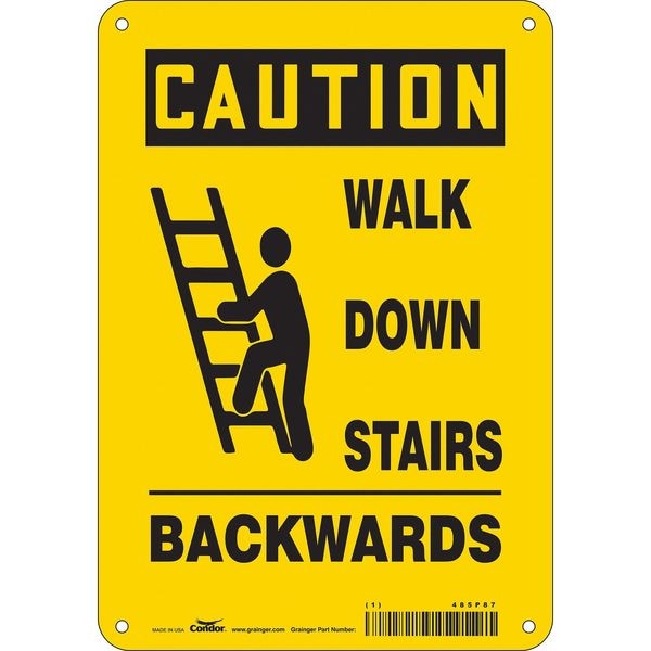 Condor Caution, WALK DOWN STAIRS BACKWARDS, 7 in W x 10 in H, Horizontal Rectangle, Aluminum, 485P87 - 485P87