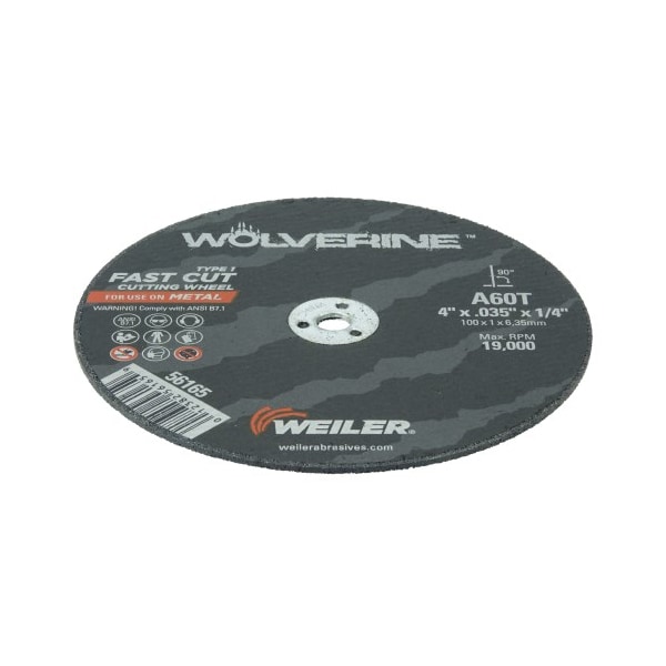 Weiler 4 in Dia, 0.035 in Thick, Aluminum Oxide, 60 Grit - 56165