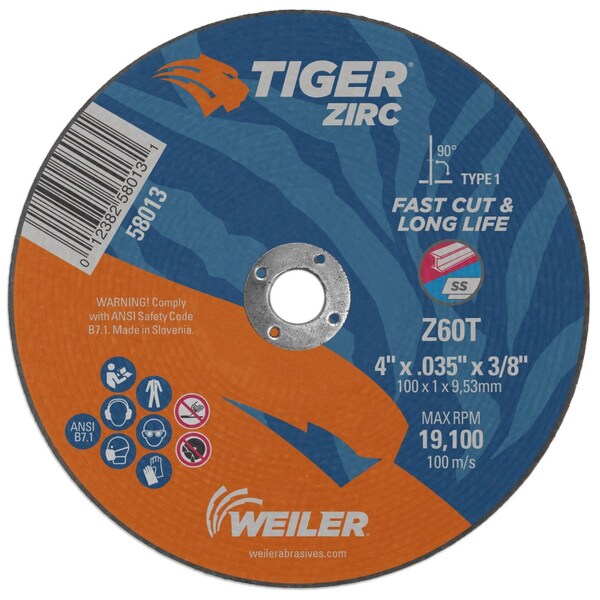 Weiler 4 in Dia, 0.035 in Thick, Zirconia Alumina, 60 Grit - 58013