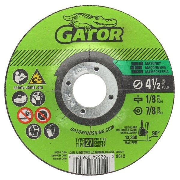 Gatorblade Cut-Off Wheel, 4-1/2 in Dia, 1/8 in Thick, 7/8 in Arbor, 24 Grit, Silicone Carbide Abrasive - 9612