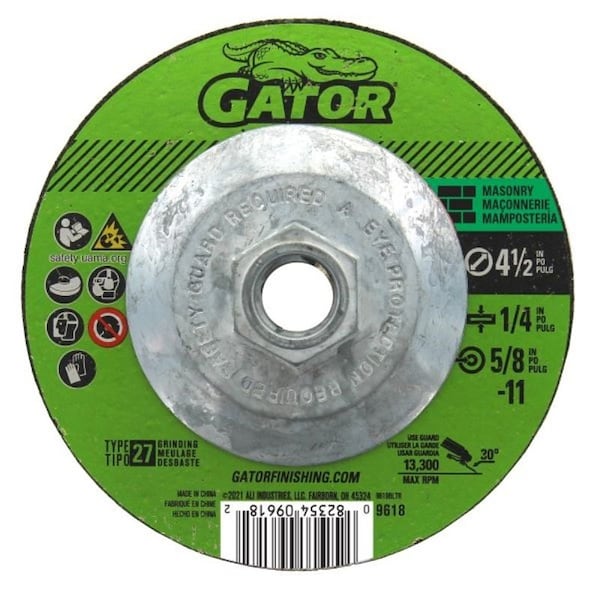Gatorblade Cut-Off Wheel, 4-1/2 in Dia, 1/4 in Thick, 5/8-11 in Arbor, 24 Grit, Silicone Carbide Abrasive - 9618