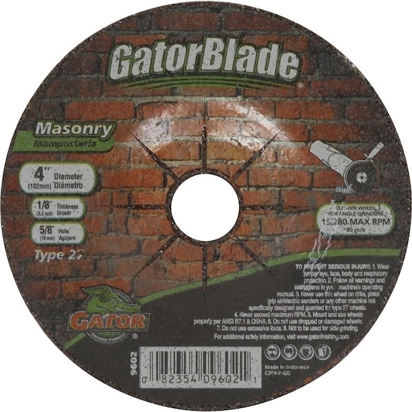 Gatorblade Cut-Off Wheel, 4 in Dia, 1/8 in Thick, 5/8 in Arbor, 24 Grit, Silicone Carbide Abrasive - 9602