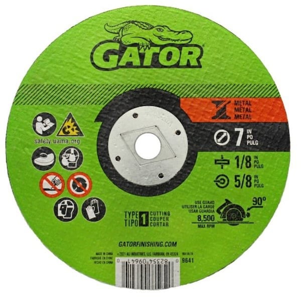 Gator Cut-Off Wheel, 7 in Dia, 1/8 in Thick, 5/8 in Arbor, Aluminum Oxide Abrasive - 9641