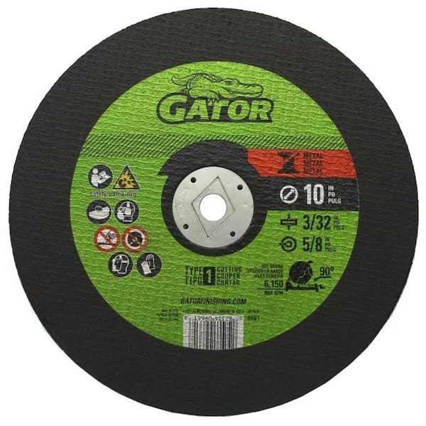 Gator Cut-Off Wheel, 10 in Dia, 3/32 in Thick, 5/8 in Arbor, Aluminum Oxide Abrasive - 9661