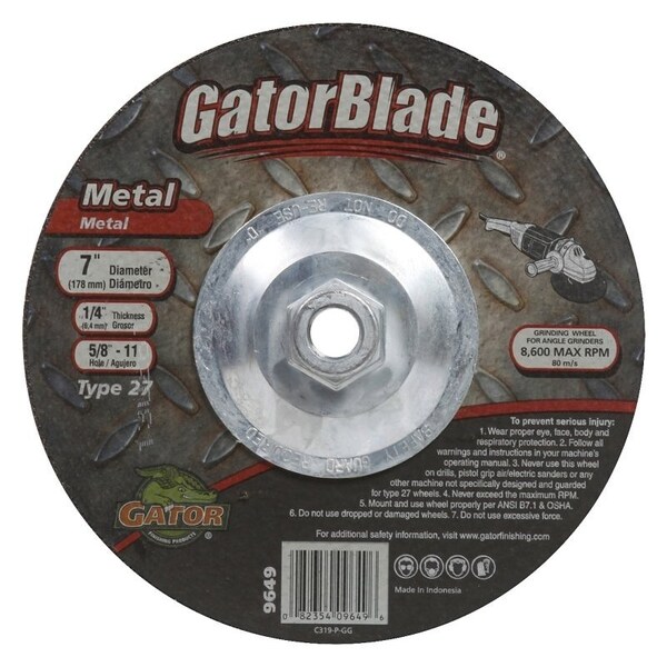 Gatorblade CutOff Wheel, 7 in Dia, 14 in Thick, 5811 in Arbor, 24 Grit, Silicone Carbide Abrasive - 9649
