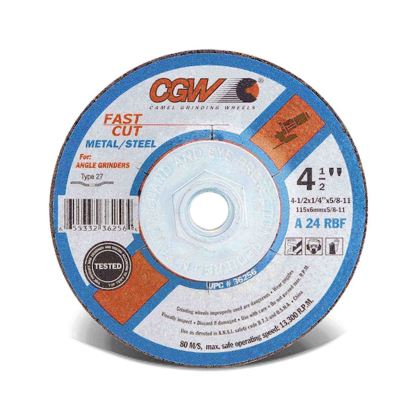 Notch A-Solid 4in x 1/8in x 5/8 A24-Q-BF Steel T27 A-Solid Cutting / Notch Wheel, 25PK - 10002