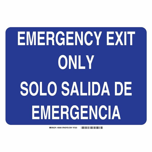 Brady Exit Sign, Aluminum, 14" W, 10" H, Emergency Exit Only/Solo Salida De Emergencia, Blue - 38306