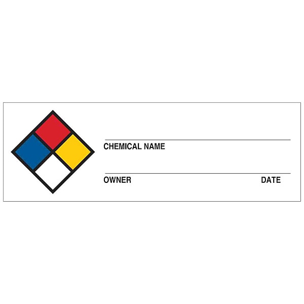 Brady Chemical Label, 1 in H, 3 in W, 53095 - 53095