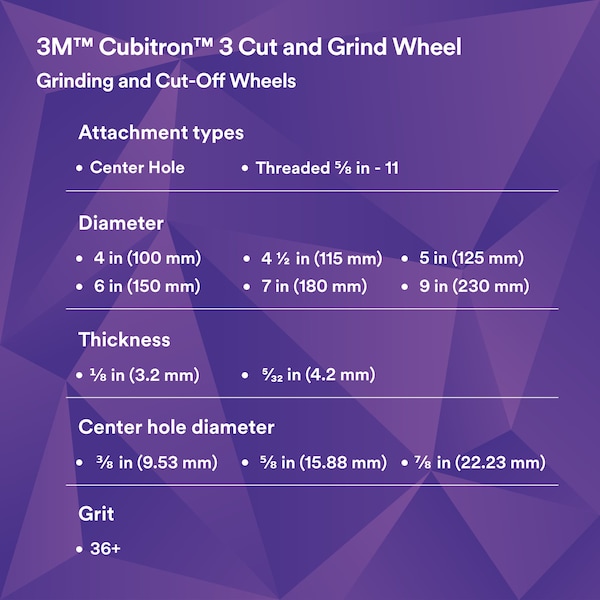 3M Cubitron 3M 3 Cut and Grind Wheel, 36+, T27, 4 x 5/32 x 5/8 100 x 4.2 x 15.88 mm, ANSI, 20PK - 90013