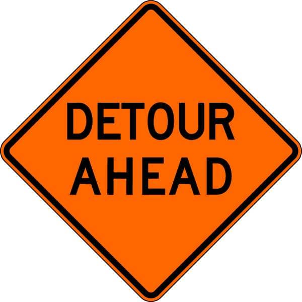 Lyle Detour Ahead Traffic Sign, 30 in Height, 30 in Width, Aluminum, Diamond, English - W20-2D-30HA