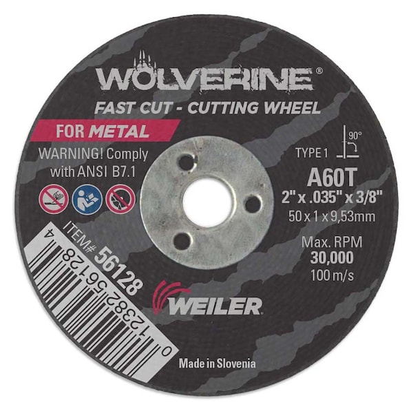 Weiler 2 in Dia, 0.035 in Thick, Aluminum Oxide, 60 Grit - 56128