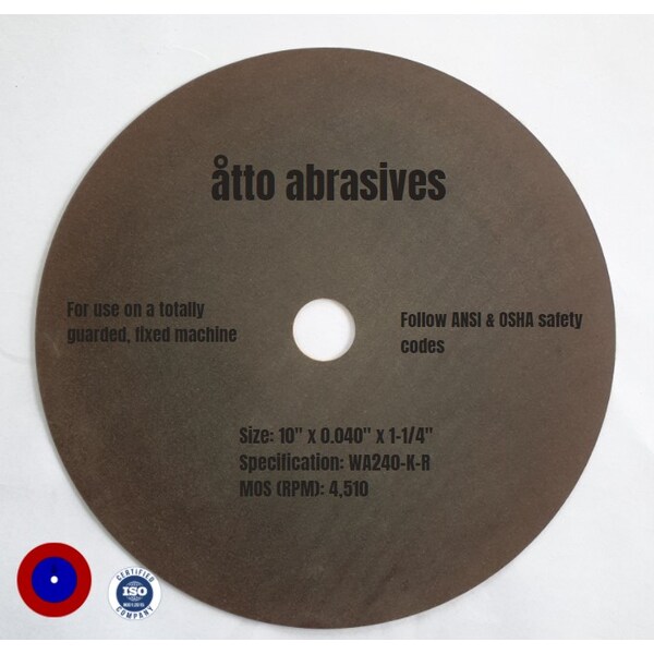 Atto Abrasives Rubber-Bonded Non-Reinforced Cut-off Wheels 10"x 0.040"x 1-1/4" - 3W250-100-PD
