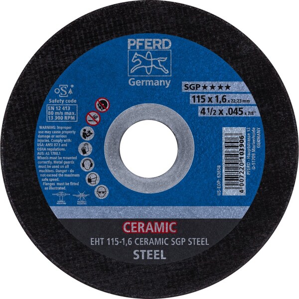 Pferd 4-1/2'' x .045'' Cut-Off Wheel, 7/8'' A.H. - CERAMIC SGP STEEL - Type 1 - 63658
