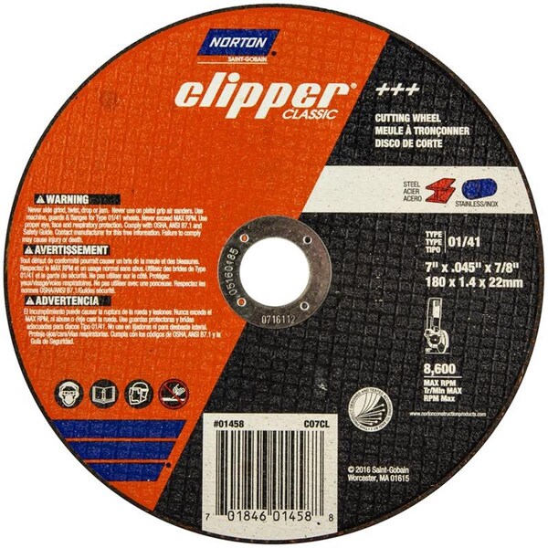 Norton Co 7 x 0.87 in. Aluminum Oxide Classic Cut Off Wheel - 2027306