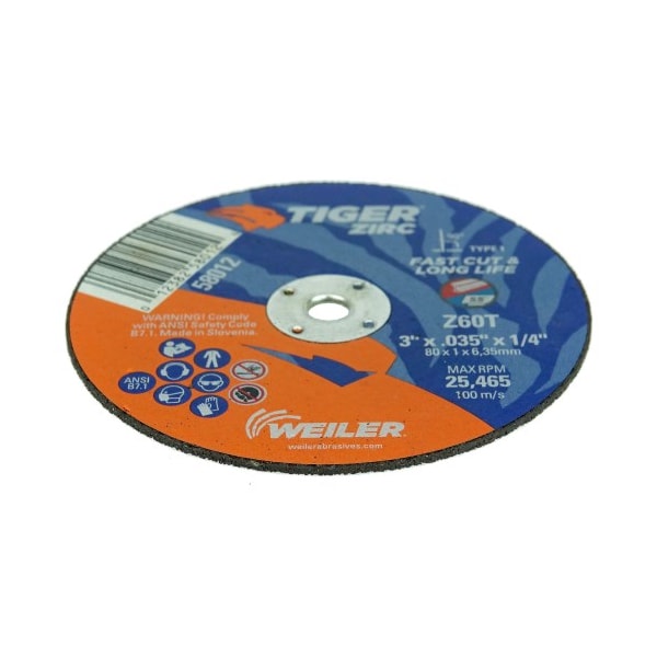 Weiler 3 in Dia, 0.035 in Thick, Zirconia Alumina, 60 Grit - 58012
