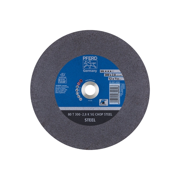 Pferd Abrasive Cut-Off Wheel, 12 in Dia, 3/32 in Thick, 1 in Arbor Hole Size, Aluminum Oxide, 36 Grit - 64501
