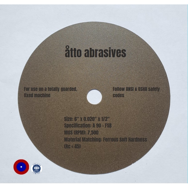 Atto Abrasives Ultra-Thin Sectioning Wheels 6"x0.020"x1/2" Ferrous Soft Hardness - 1W150-050-SS