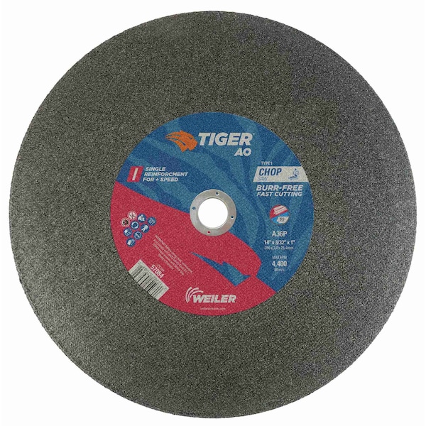 Weiler 14" x 3/32" TIGER AO Type 1 Large Cutting Wheel, A36R, 1" A.H - 57084