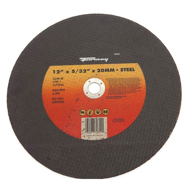 Forney Cutting Wheel, Metal, Type 1, 12 in x 5/32 in x 20 mm - 72351