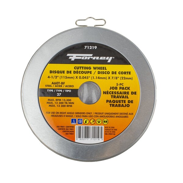 Forney 5-Pack of Forney 71793 4-1/2 in Metal Cut-Off Wheel - 71219