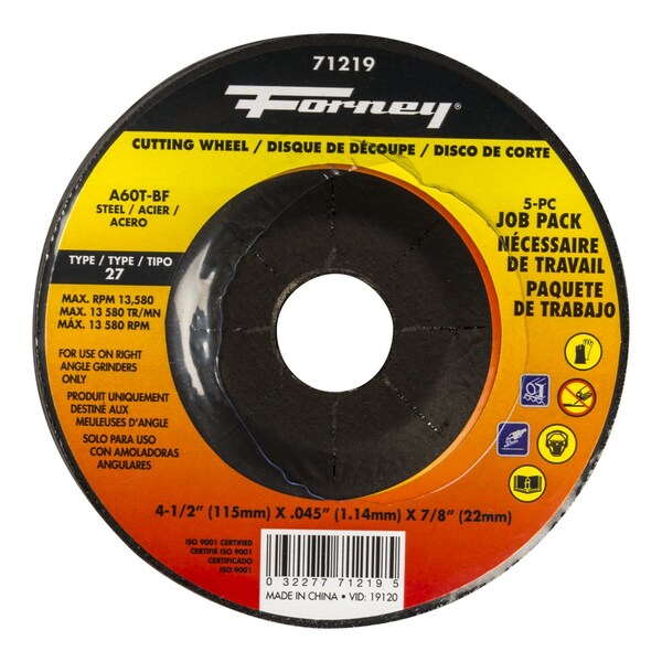 Forney 5-Pack of Forney 71793 4-1/2 in Metal Cut-Off Wheel - 71219