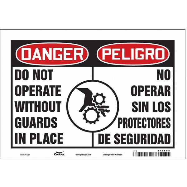 Condor Safety Sign, 7 in Height, 10 in Width, Vinyl, Vertical Rectangle, English, Spanish, 475F98 - 475F98