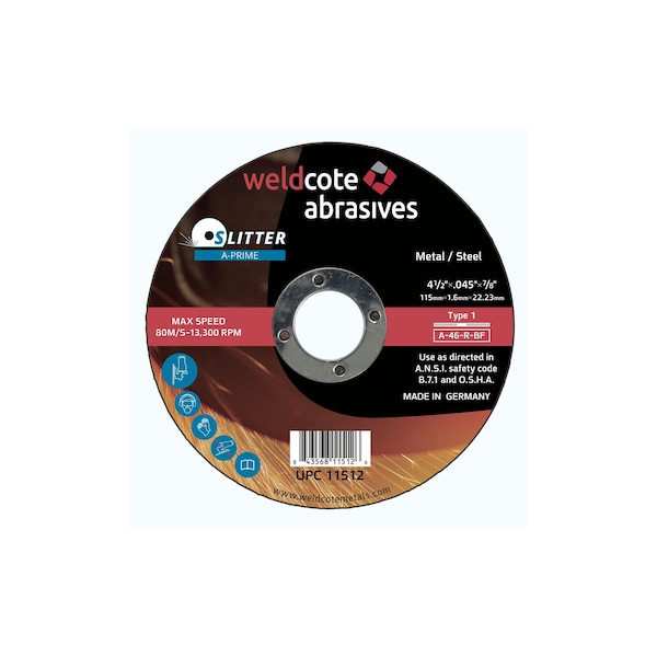 A-Prime Right Angle Grinder Wheels, Cutting, SLITTER, Type 1, 5in x 0.045in x 7/8, 25PK - 11513
