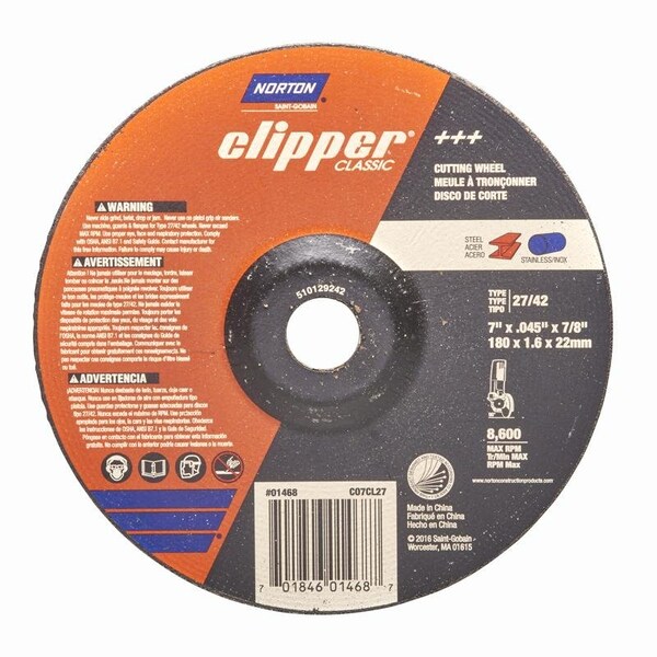Norton Door Controls Norton Clipper 7 in. D X 7/8 in. Aluminum Oxide Classic Cut-Off Wheel 1 pk - 70184601468