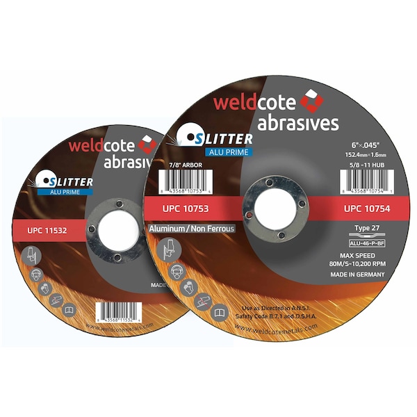 Alu-Prime Right Angle Grinder Wheels - SLITTER, Type 1, 5in x 0.045in x 7/8, 25PK - 11533