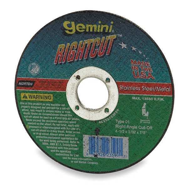 Norton Abrasives Abrasive Cut-Off Wheel, Type 1, 5 in Dia, 0.045 in Thick, 7/8 in Arbor Hole Size, Aluminum Oxide - 66252823603
