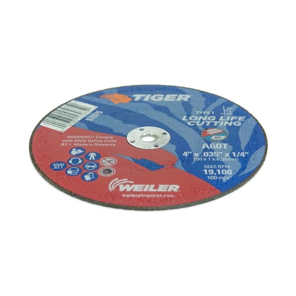 Weiler 4 in Dia, 0.035 in Thick, Aluminum Oxide, 60 Grit - 57075