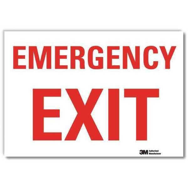 Lyle Exit Sign, Vinyl, 10" W, 7" H, Emergency Exit, White - U7-1074-RD_10X7