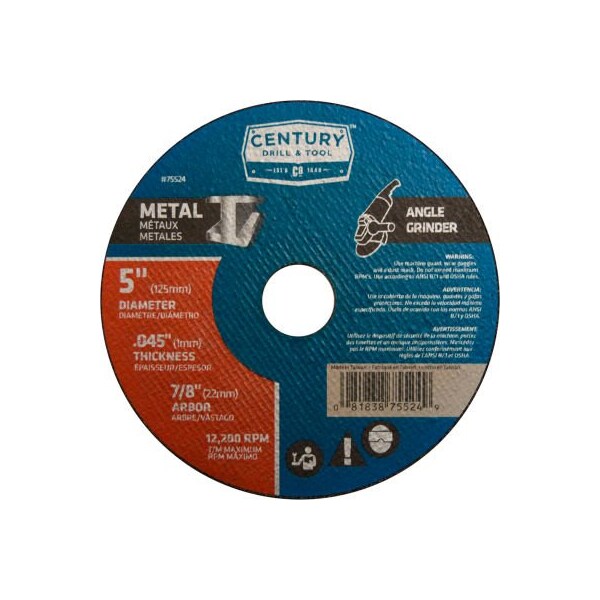 Century Drill & Tool Century Drill Cutting Wheel 5" x 7/8" Aluminum Oxide - 75524
