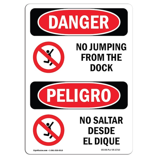 Signmission OSHA Sign, No Jumping From Dock Bilingual, 24in X 18in Rigid Plastic, 18" W, 24" L, Spanish - OS-DS-P-1824-VS-1710