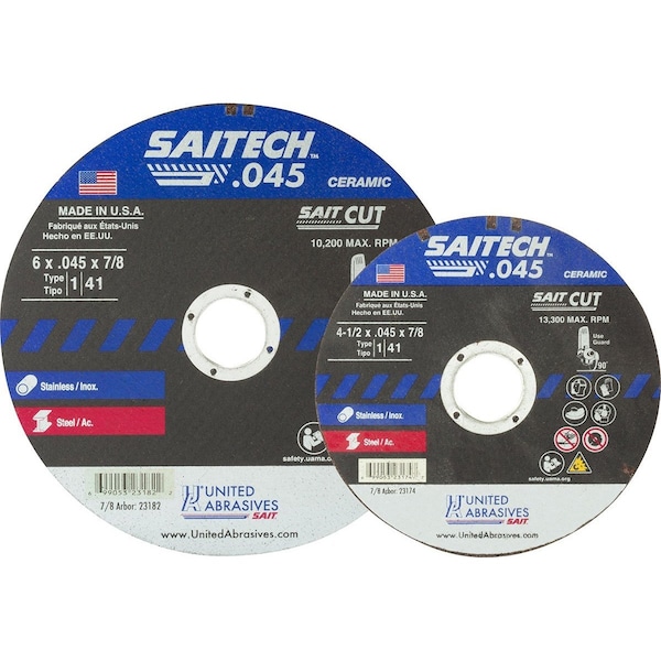 United Abrasives/Sait United Abrasives - Sait Cut Off Wheel Type 1 Saitech 7" x .045" x 5/8" Ceramic Aluminum Oxide - 23184