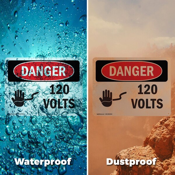 Signmission 120 Volts Danger Sign, Vinyl Decal, 7in W x 5in L, 2PK - OS-2PACK-DS-D-57-L-1003