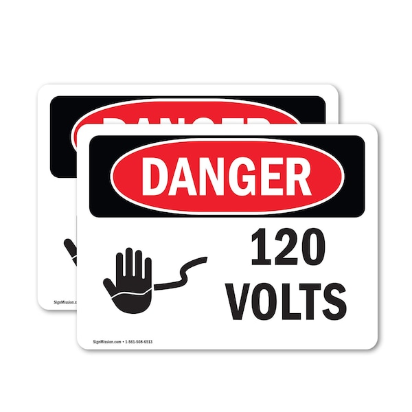 Signmission 120 Volts Danger Sign, Vinyl Decal, 7in W x 5in L, 2PK - OS-2PACK-DS-D-57-L-1003