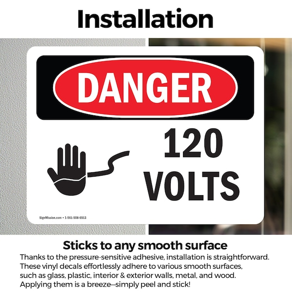 Signmission 120 Volts Danger Sign, Vinyl Decal, 7in W x 5in L, 2PK - OS-2PACK-DS-D-57-L-1003