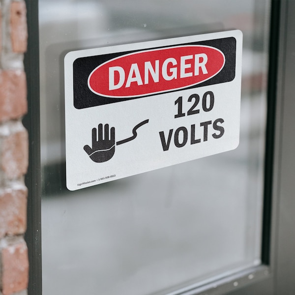 Signmission 120 Volts Danger Sign, Vinyl Decal, 7in W x 5in L, 2PK - OS-2PACK-DS-D-57-L-1003
