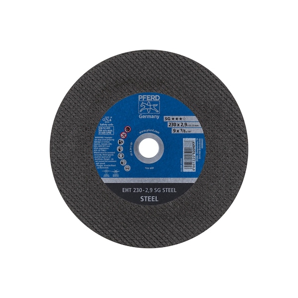 Pferd Abrasive Cut-Off Wheel, Type 1, 9 in Dia, 3/32 in Thick, 7/8 in Arbor Hole Size, Aluminum Oxide - 63510